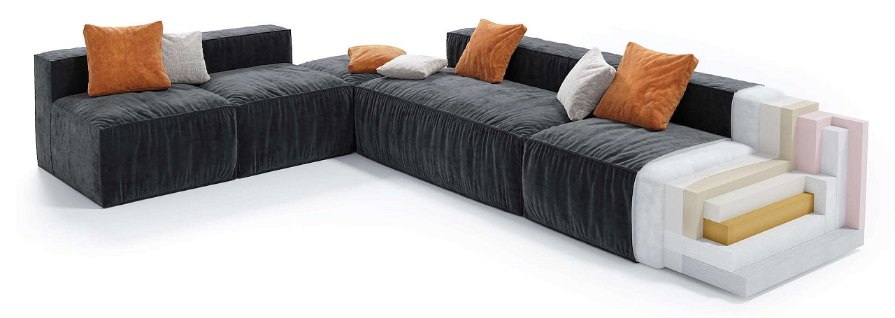 Диван Фри Лаунж в разрезе, каркас без каркаса